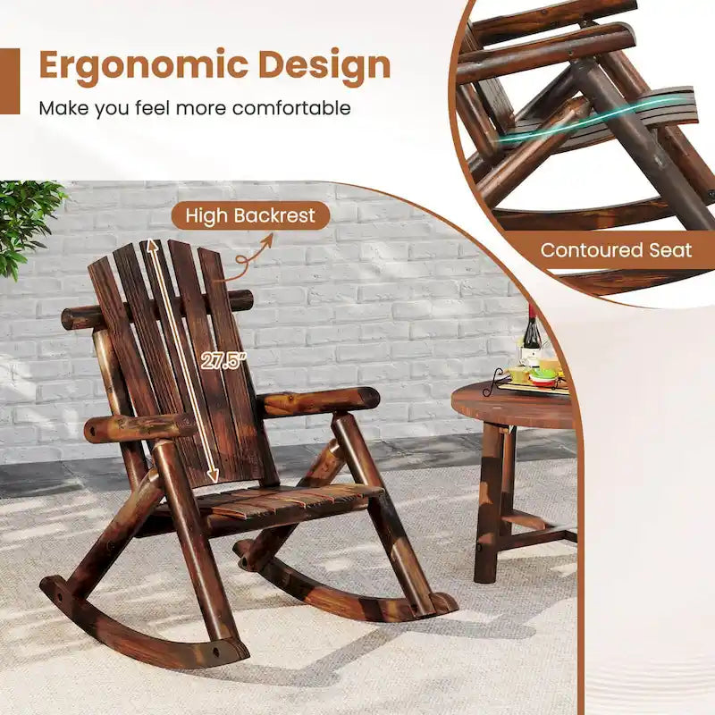 Costway 1/2 PCS Fauteuil à Bascule d'Extérieur Adirondack pour Adultes en Bois Massif