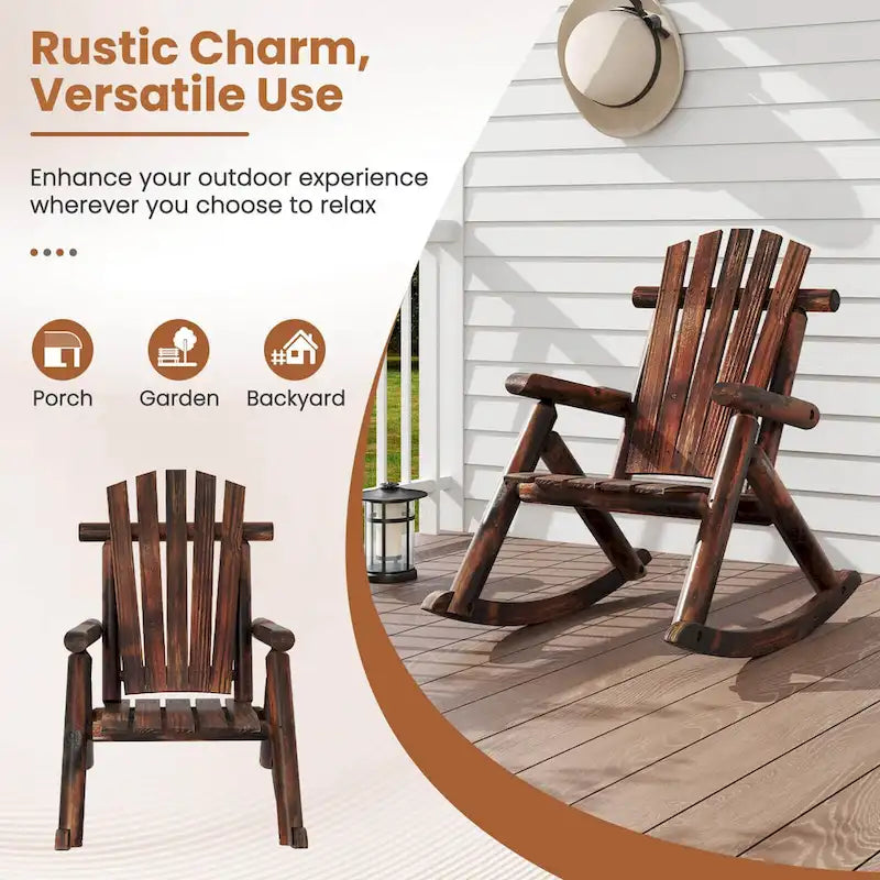 Costway 1/2 PCS Fauteuil à Bascule d'Extérieur Adirondack pour Adultes en Bois Massif