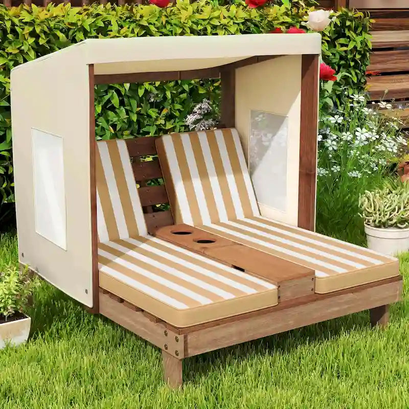 Chaise longue double Costway pour enfants avec porte-gobelets