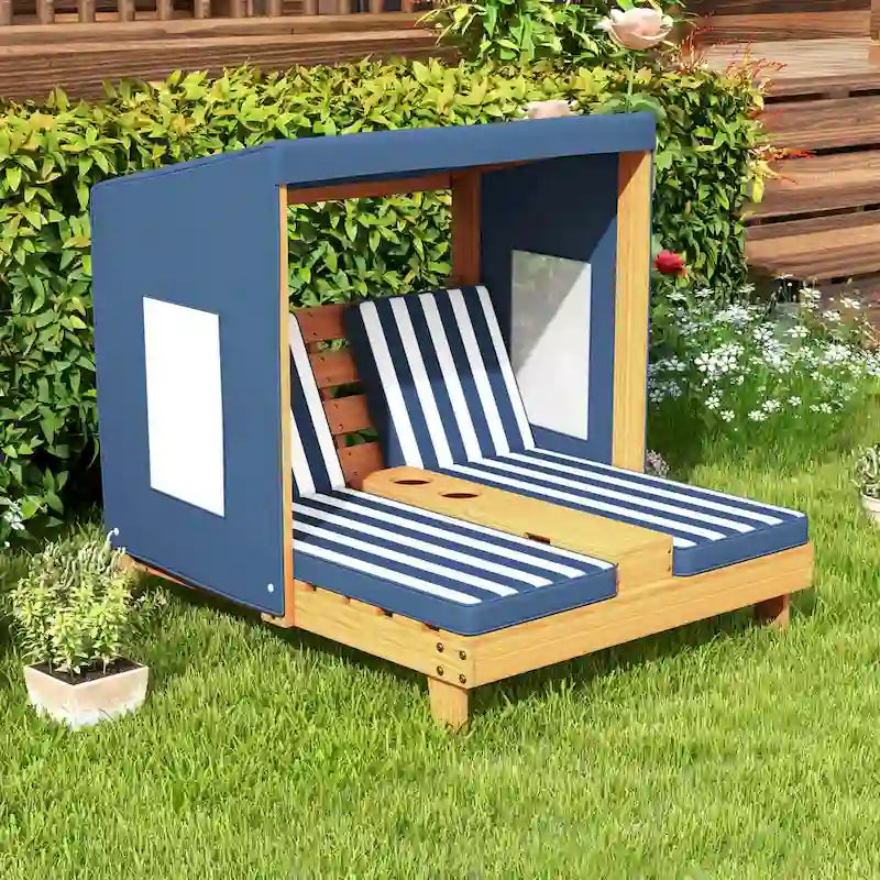 Chaise longue double Costway pour enfants avec porte-gobelets