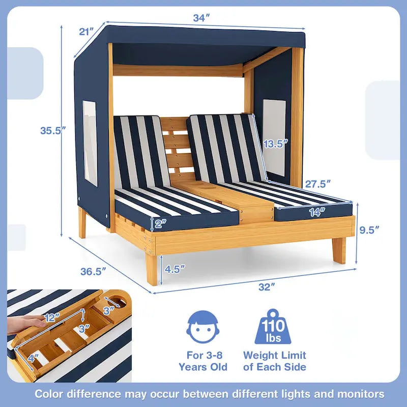 Chaise longue double Costway pour enfants avec porte-gobelets