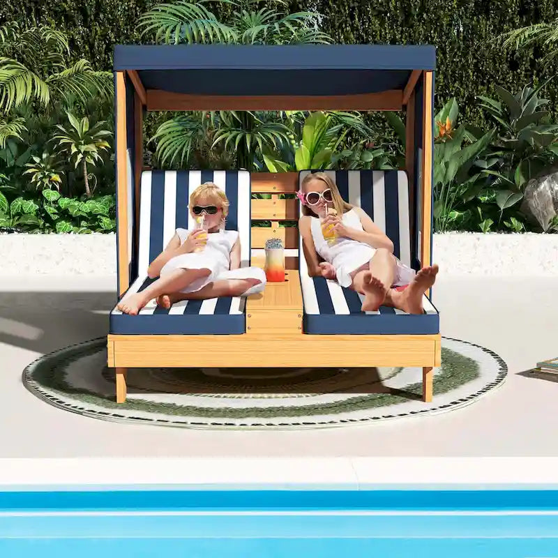 Chaise longue double Costway pour enfants avec porte-gobelets