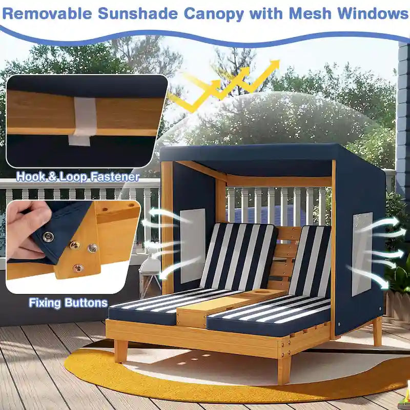Chaise longue double Costway pour enfants avec porte-gobelets