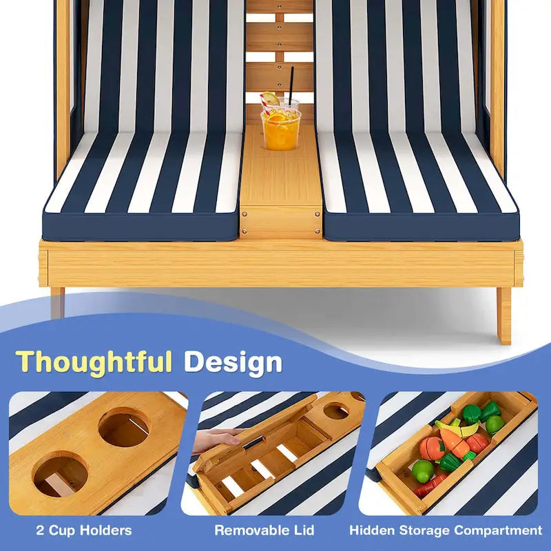 Chaise longue double Costway pour enfants avec porte-gobelets