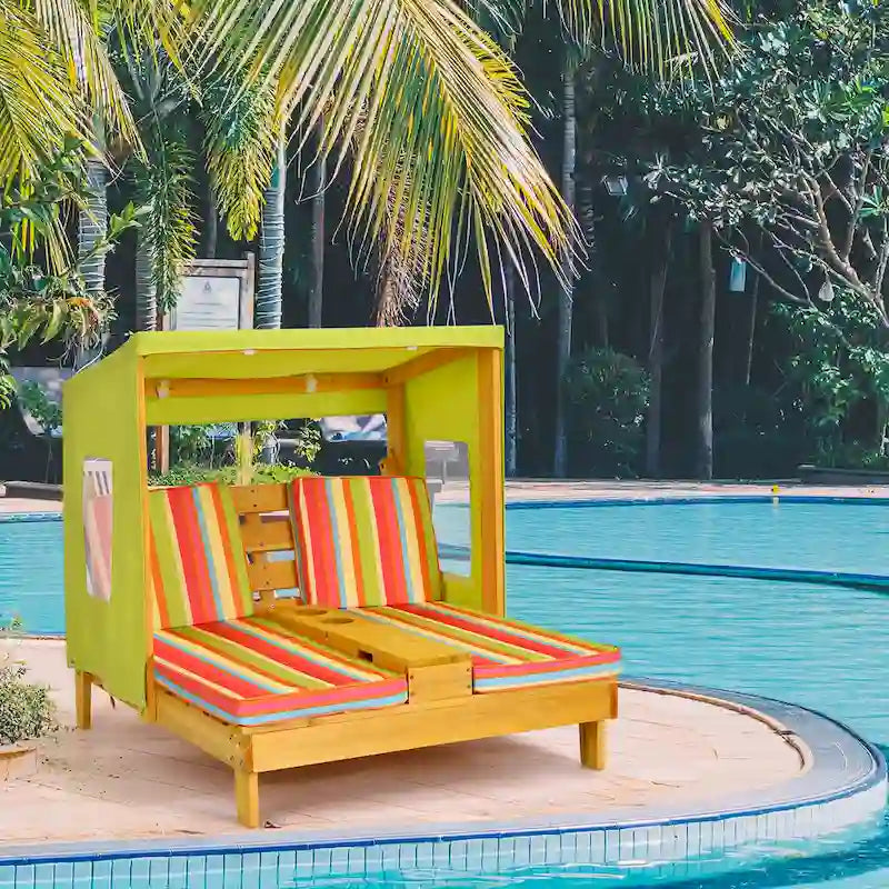 Chaise longue double Costway pour enfants avec porte-gobelets