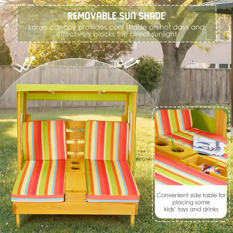 Chaise longue double Costway pour enfants avec porte-gobelets