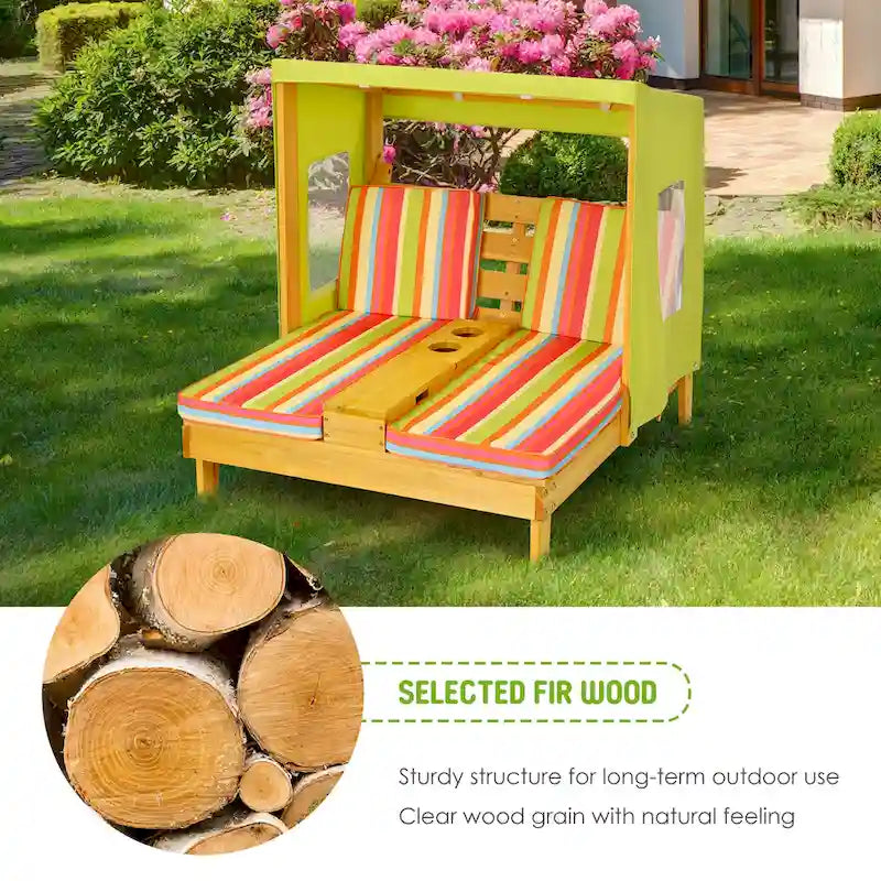 Chaise longue double Costway pour enfants avec porte-gobelets