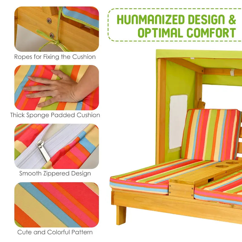 Chaise longue double Costway pour enfants avec porte-gobelets