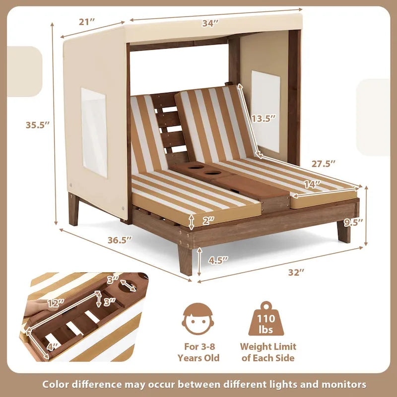 Chaise longue double Costway pour enfants avec porte-gobelets