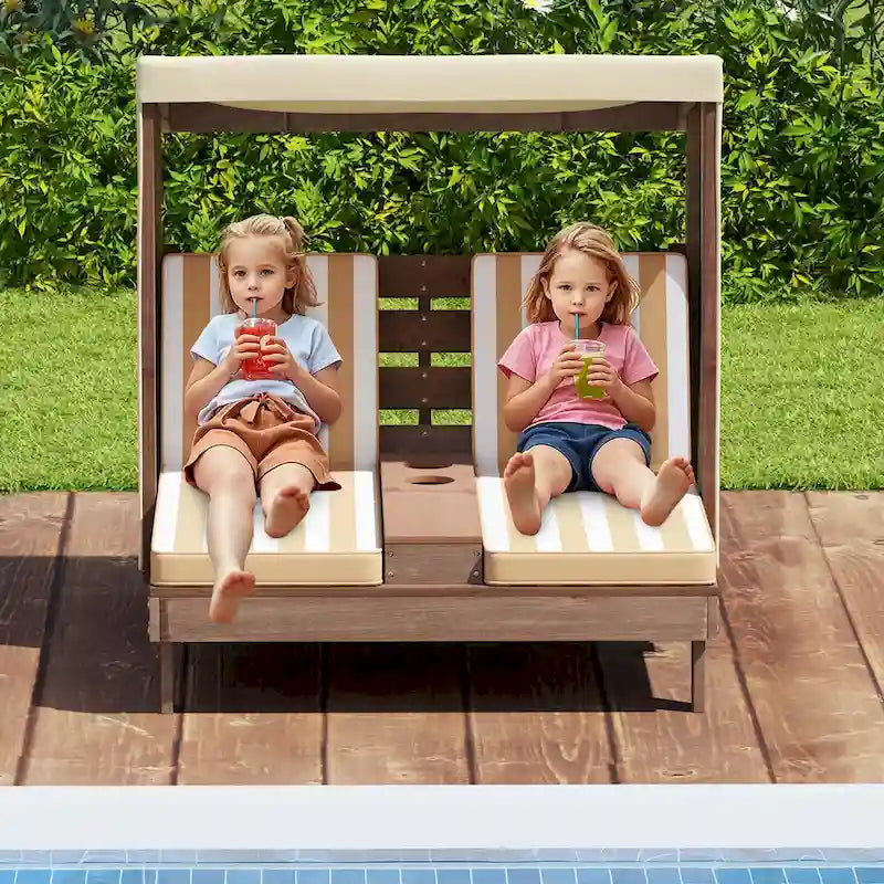 Chaise longue double Costway pour enfants avec porte-gobelets