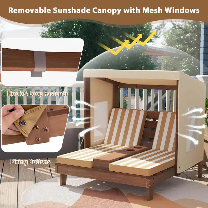 Chaise longue double Costway pour enfants avec porte-gobelets