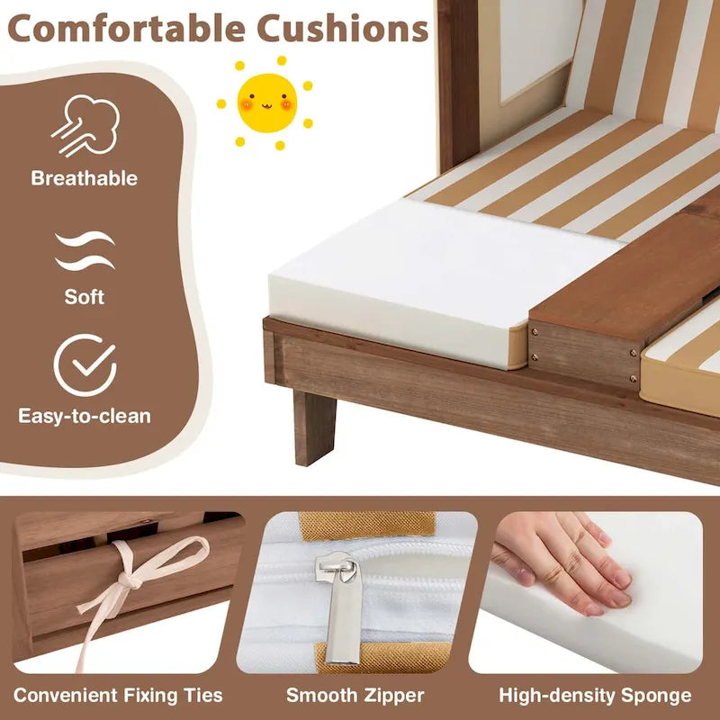 Chaise longue double Costway pour enfants avec porte-gobelets