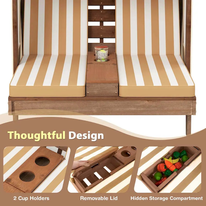 Chaise longue double Costway pour enfants avec porte-gobelets