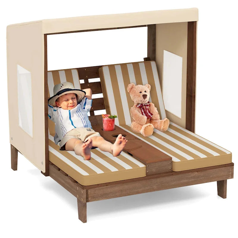 Chaise longue double Costway pour enfants avec porte-gobelets