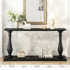 Console de table vintage avec placage de pin et pieds en forme de vase pour salon, bureau, entrée, chambre