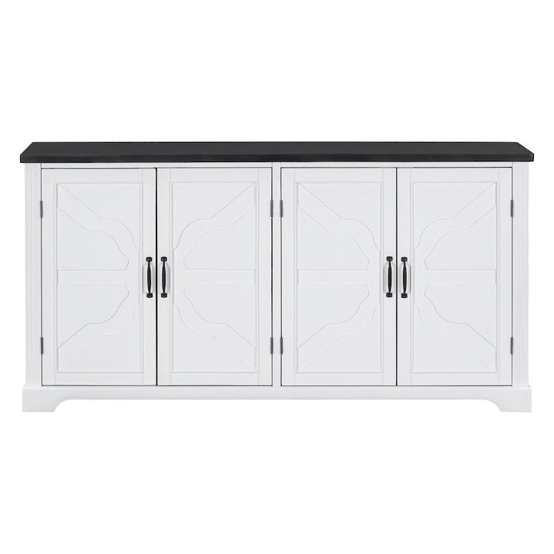 Buffet en bois de style campagnard avec portes et pieds en pin, 4 poignées en métal, pour couloir, entrée, salon, salle à manger