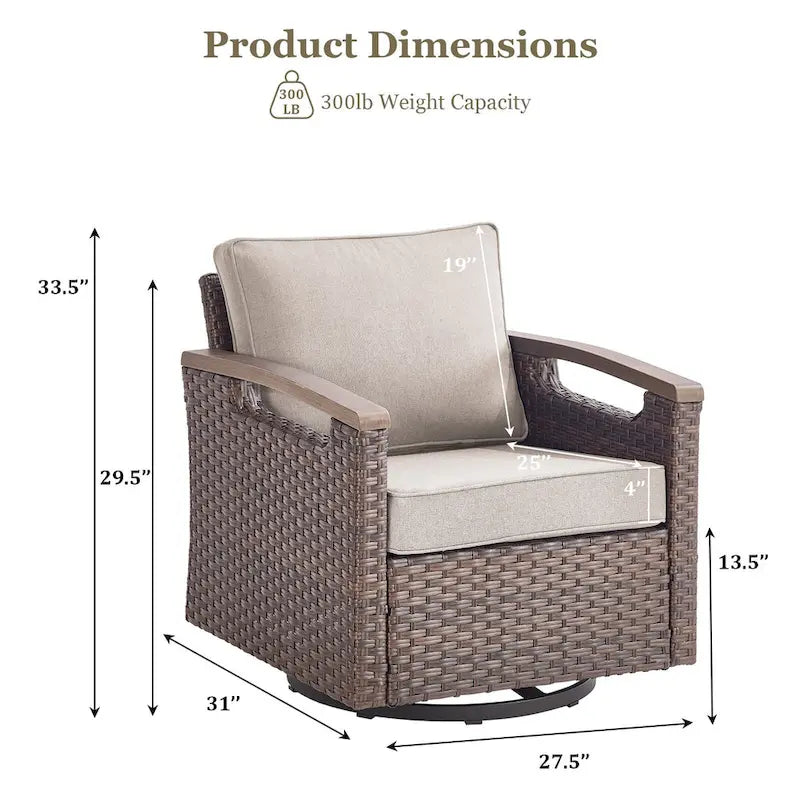 Fauteuil pivotant d'extérieur 360° avec coussin beige