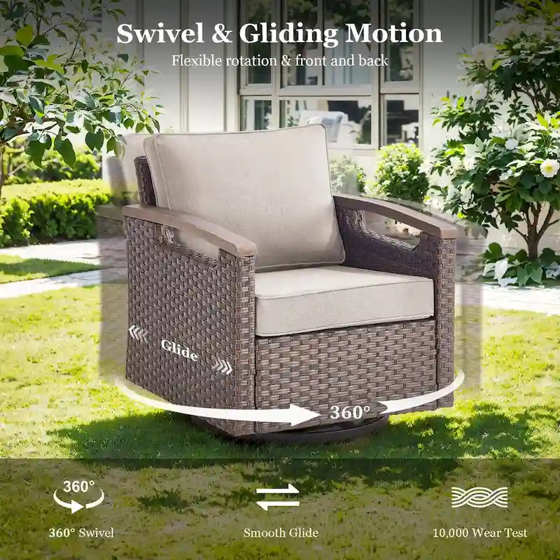 Fauteuil pivotant d'extérieur 360° avec coussin beige