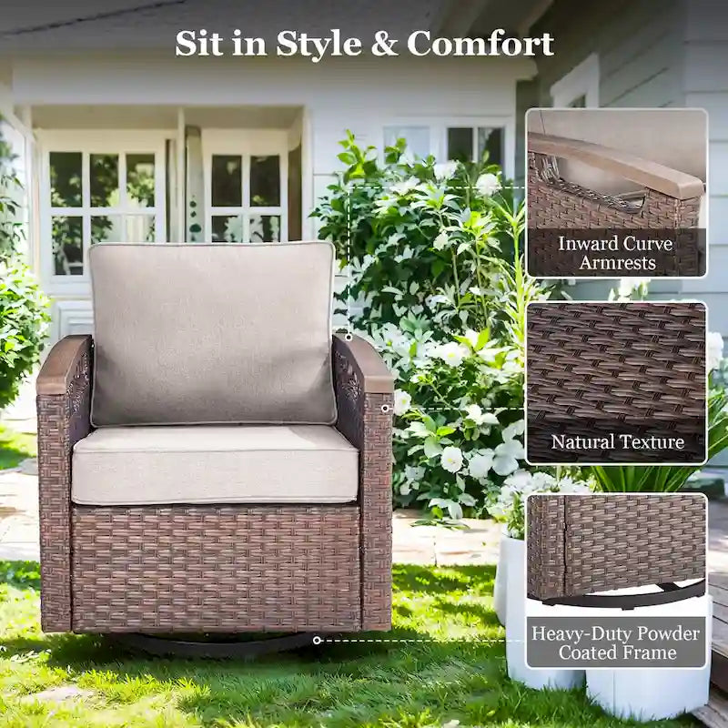 Fauteuil pivotant d'extérieur 360° avec coussin beige