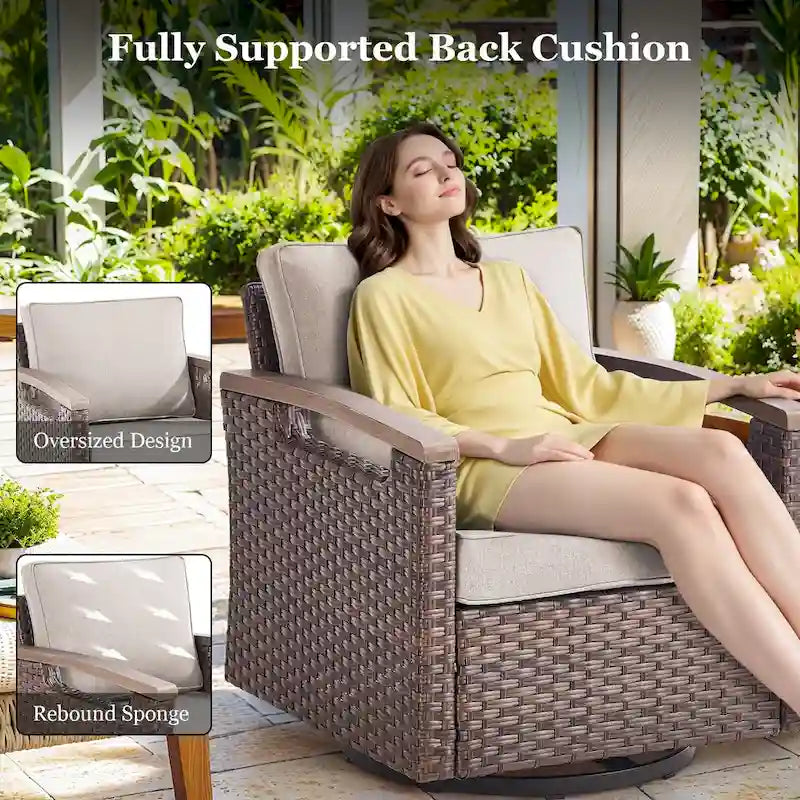Fauteuil pivotant d'extérieur 360° avec coussin beige