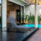 Chaise longue d'extérieur en rotin PE, transat de piscine avec coussin et oreiller pour piscine, terrasse, jardin