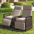 Ensemble de chaises longues de patio avec accoudoirs en bois d'acacia et table de rangement intégrée pour balcon