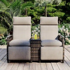Ensemble de chaises longues de patio avec accoudoirs en bois d'acacia et table de rangement intégrée pour balcon