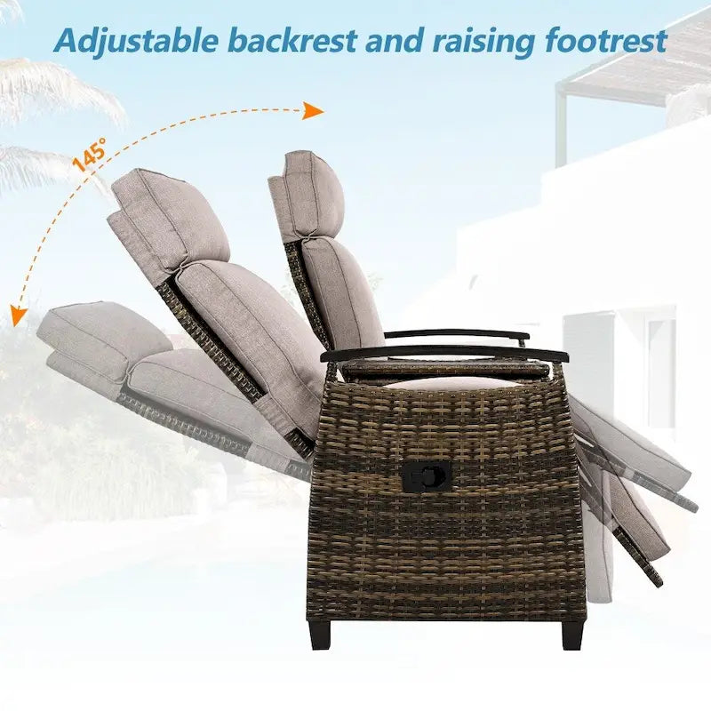 Ensemble de chaises longues de patio avec accoudoirs en bois d'acacia et table de rangement intégrée pour balcon
