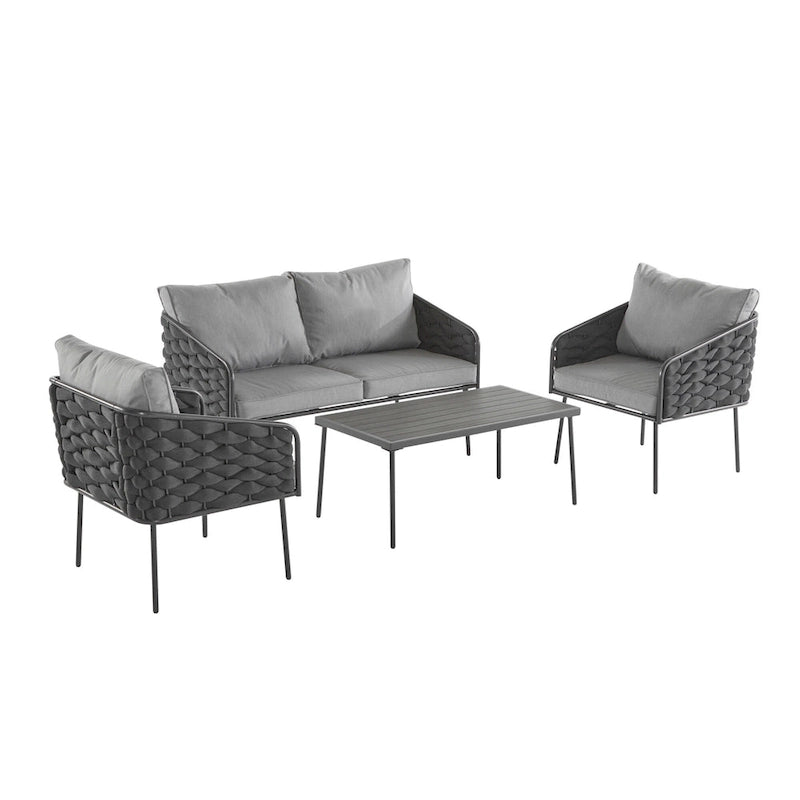 Salon de jardin en métal 4 pièces avec coussins profonds pour l'extérieur