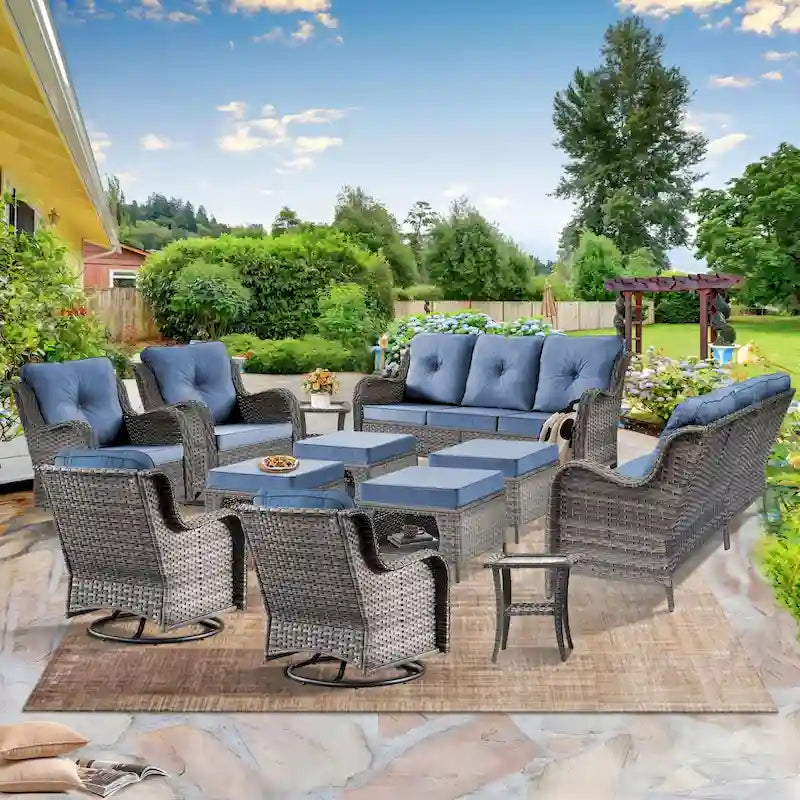 Ensembles de meubles de patio extérieur en osier 12 pièces avec fauteuils à bascule pivotants