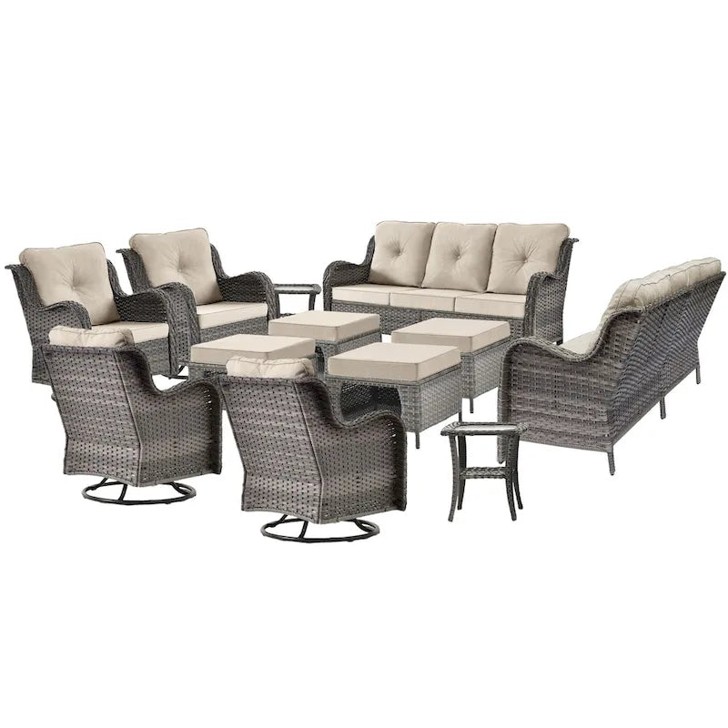 Ensembles de meubles de patio extérieur en osier 12 pièces avec fauteuils à bascule pivotants