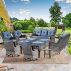Ensembles de meubles de patio extérieur en osier 12 pièces avec fauteuils à bascule pivotants