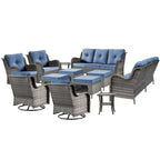 Ensembles de meubles de patio extérieur en osier 12 pièces avec fauteuils à bascule pivotants