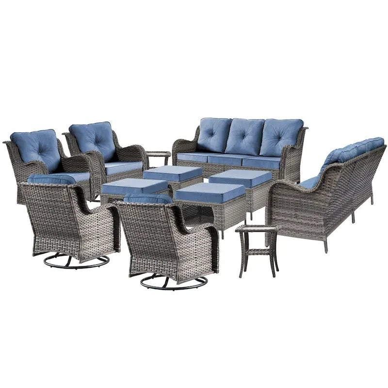 Ensembles de meubles de patio extérieur en osier 12 pièces avec fauteuils à bascule pivotants