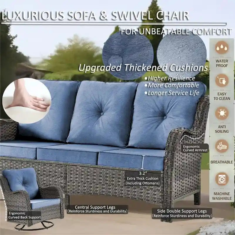 Ensembles de meubles de patio extérieur en osier 12 pièces avec fauteuils à bascule pivotants