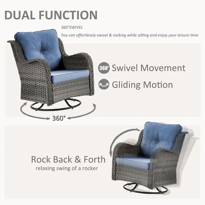 Ensembles de meubles de patio extérieur en osier 12 pièces avec fauteuils à bascule pivotants