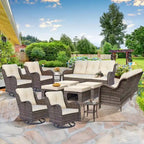 Ensembles de meubles de patio extérieur en osier 12 pièces avec fauteuils à bascule pivotants