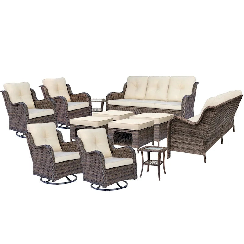 Ensembles de meubles de patio extérieur en osier 12 pièces avec fauteuils à bascule pivotants