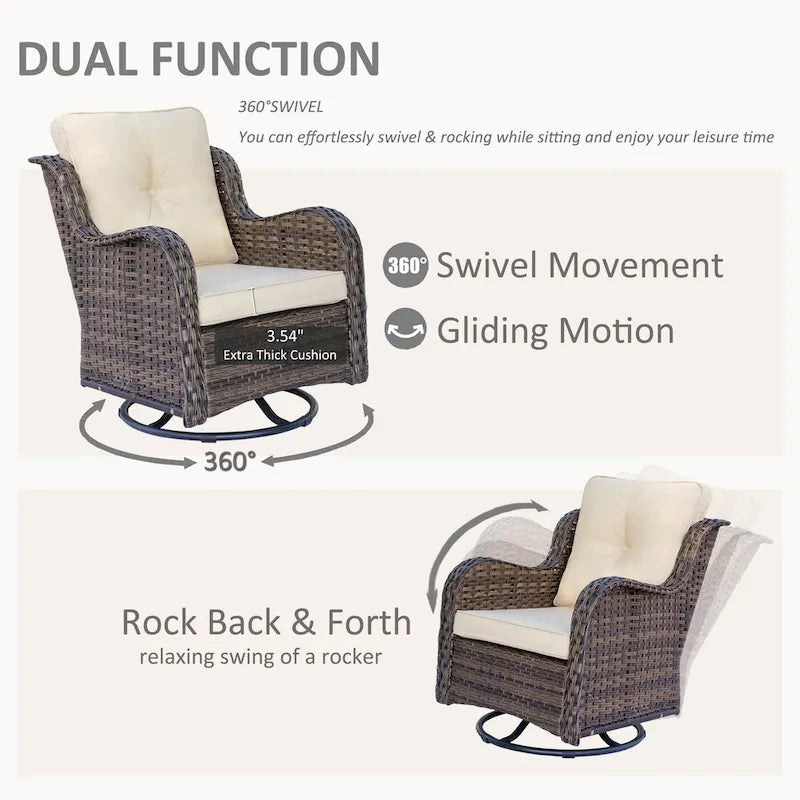 Ensembles de meubles de patio extérieur en osier 12 pièces avec fauteuils à bascule pivotants