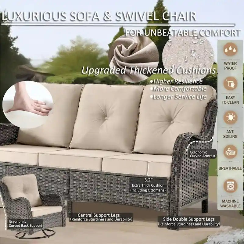 Ensembles de meubles de patio extérieur en osier 12 pièces avec fauteuils à bascule pivotants