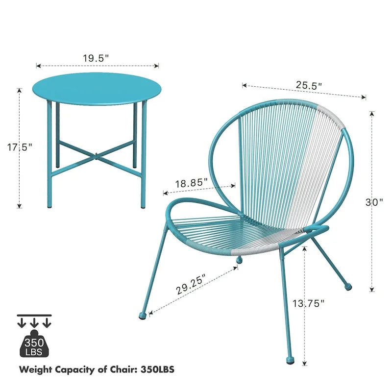 Ensemble de mobilier de patio 3 pièces, ensemble de bistrot de jardin en forme de coquillage