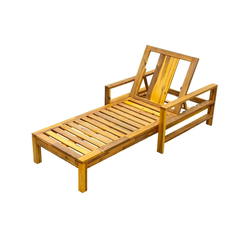 Chaise longue de jardin en bois à dossier réglable, convient aux jardins, terrasses et bords de piscine