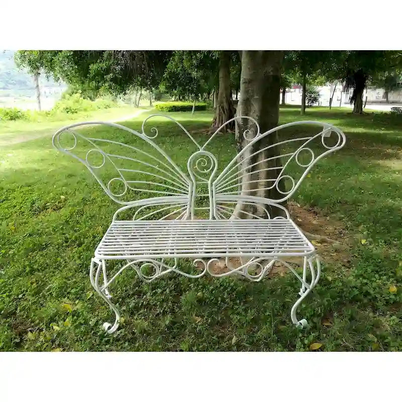 White Metal Butterfly Bench