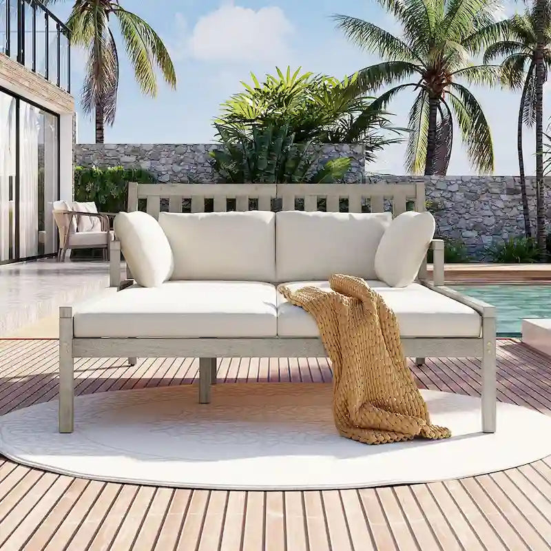 Bain de soleil extérieur en bois, 4 oreillers pour piscine, jardin, cour arrière