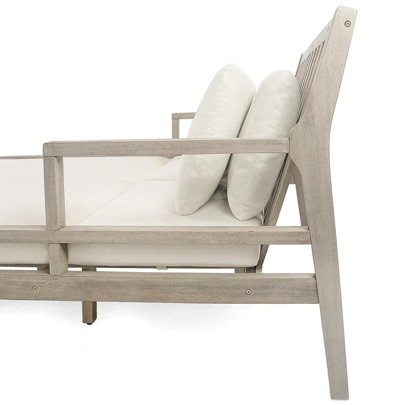 Bain de soleil extérieur en bois, 4 oreillers pour piscine, jardin, cour arrière