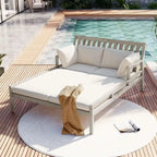 Bain de soleil extérieur en bois, 4 oreillers pour piscine, jardin, cour arrière