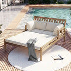 Bain de soleil extérieur en bois, 4 oreillers pour piscine, jardin, cour arrière