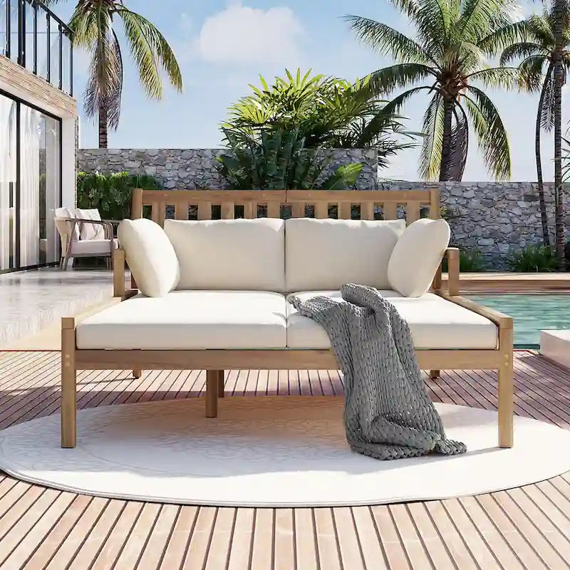 Bain de soleil extérieur en bois, 4 oreillers pour piscine, jardin, cour arrière