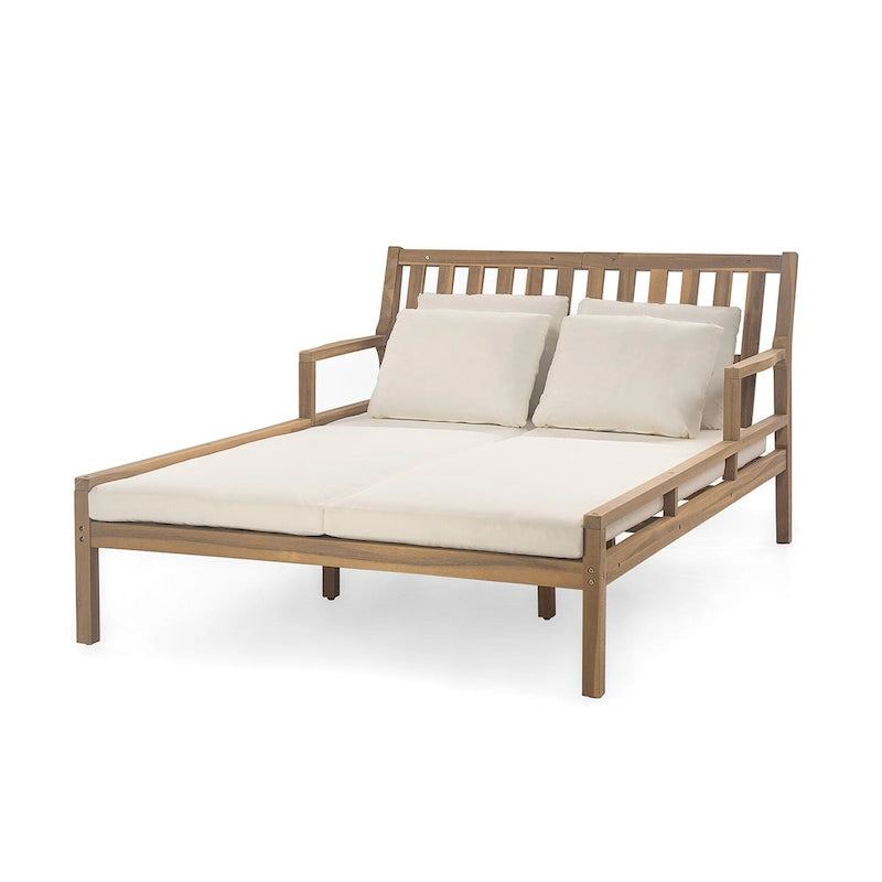 Bain de soleil extérieur en bois, 4 oreillers pour piscine, jardin, cour arrière