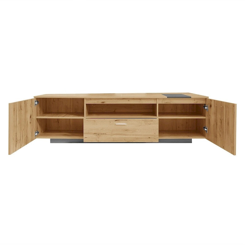 Meuble TV moderne de 70 po avec 3 armoires et tiroir, centre de divertissement